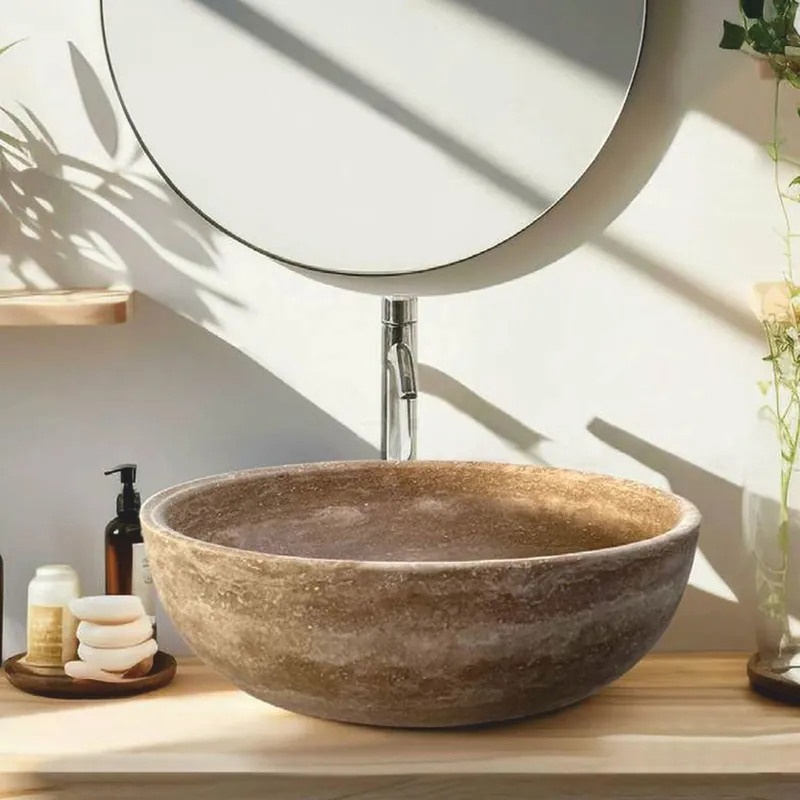Casa Padrino Lavabo de Lujo en Travertino Beige Ø 40 cm - Accesorios de Baño Bestpreis