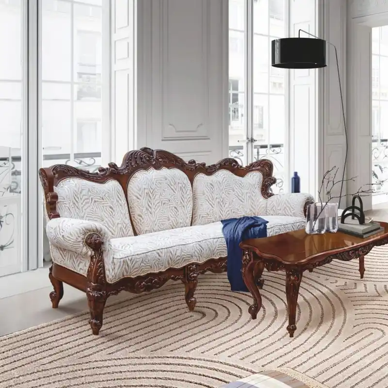 Casa Padrino Sofá Barroco de Lujo de Salón Blanco / Marrón Oscuro 240 cm - Muebles Barrocos Preiswert