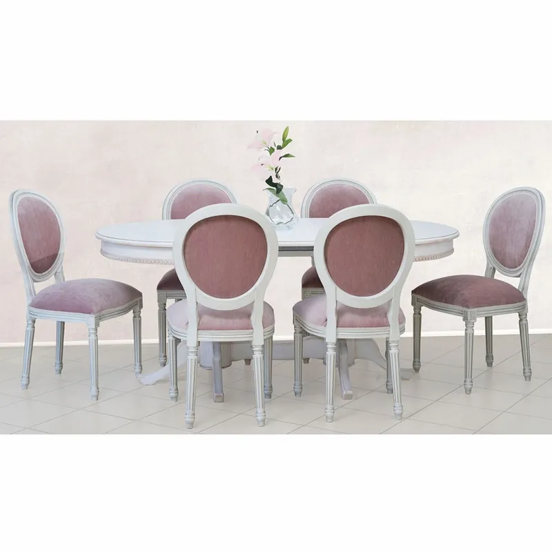 Casa Padrino Conjunto de Comedor Barroco de Lujo Rosa / Blanco - Muebles de Comedor Barroco Letzte Chance