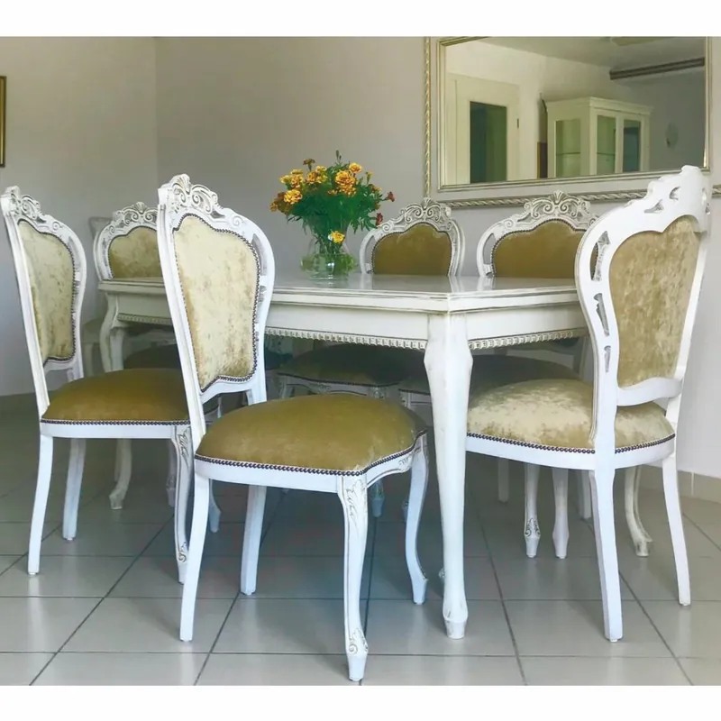 Casa Padrino Conjunto de Comedor Barroco de Lujo Oro / Blanco - 1 Mesa de Comedor y 6 Sillas Zertifiziert
