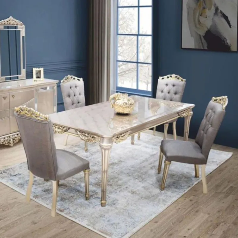 Casa Padrino Conjunto de Comedor Barroco de Lujo - Magnífica Mesa de Comedor Barroco con 6 Sillas Must-Have