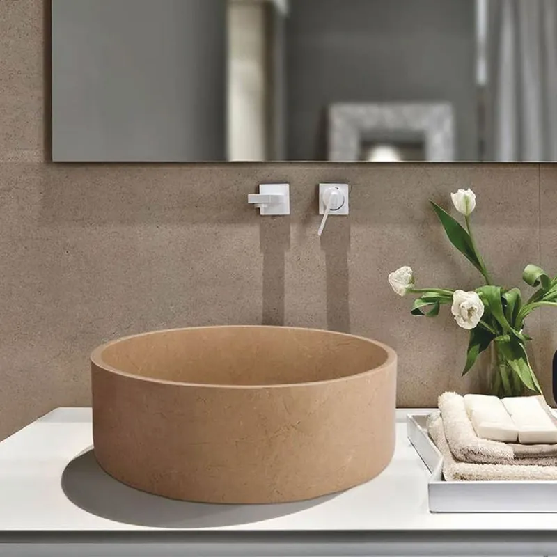 Casa Padrino Lavabo de Lujo en Travertino Taupe Ø 42 cm - Accesorios de Baño Jetzt Kaufen