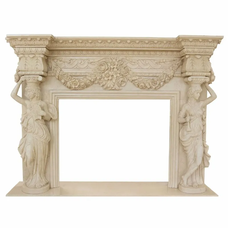 Markenprodukt Casa Padrino marco de chimenea de mármol barroco de lujo beige 202 x Al. 156 cm - Muebles barrocos