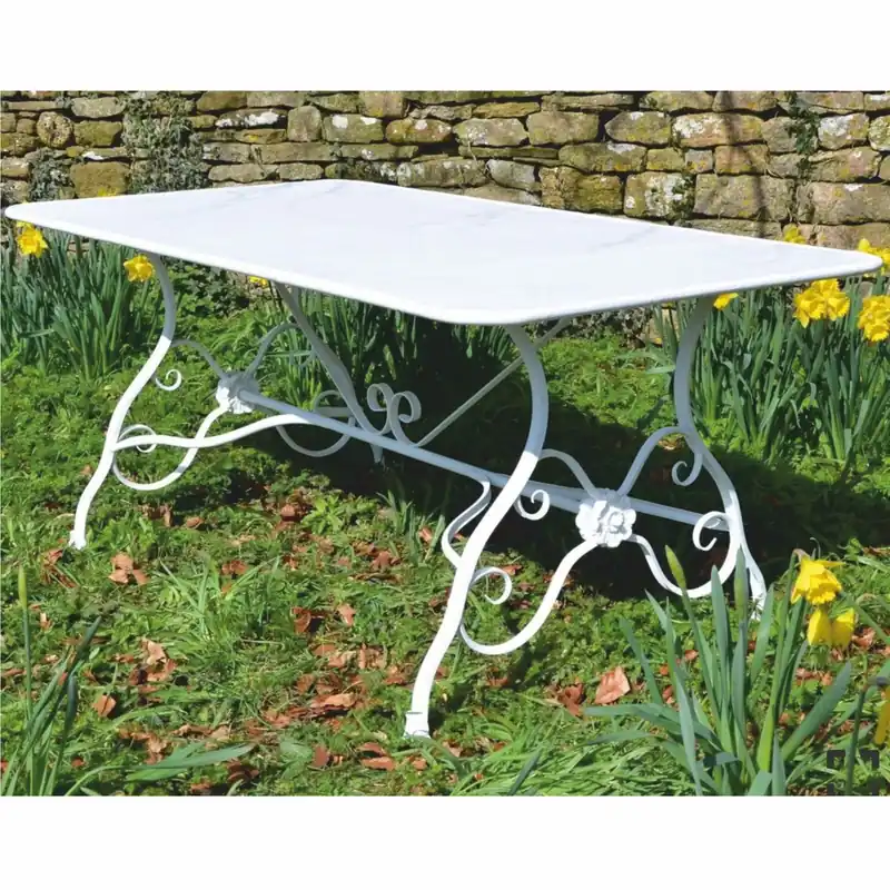 Abverkauf Casa Padrino mesa de comedor de jardín Art Nouveau blanco 200 cm - Mesa de jardín nostálgica