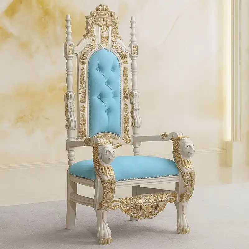 Knallerangebot Casa Padrino Sillón de Trono Barroco de Lujo Azul Claro / Crema / Oro - Muebles de Estilo Barroco