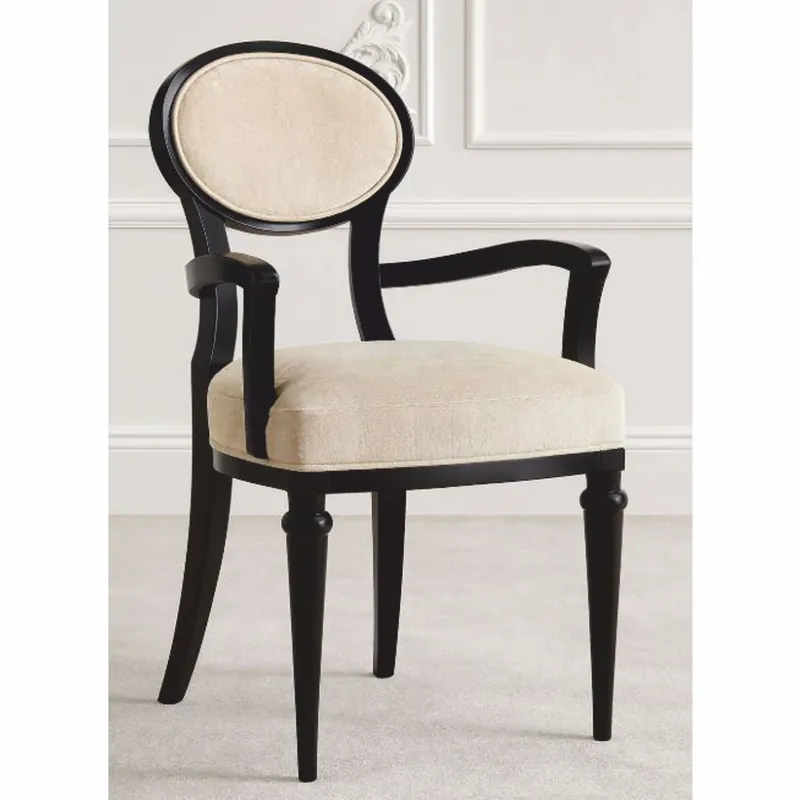 Aktuell Casa Padrino Silla de Comedor Art Déco de Lujo con Reposabrazos Beige / Negro Al. 97 cm - Hecho en Italia