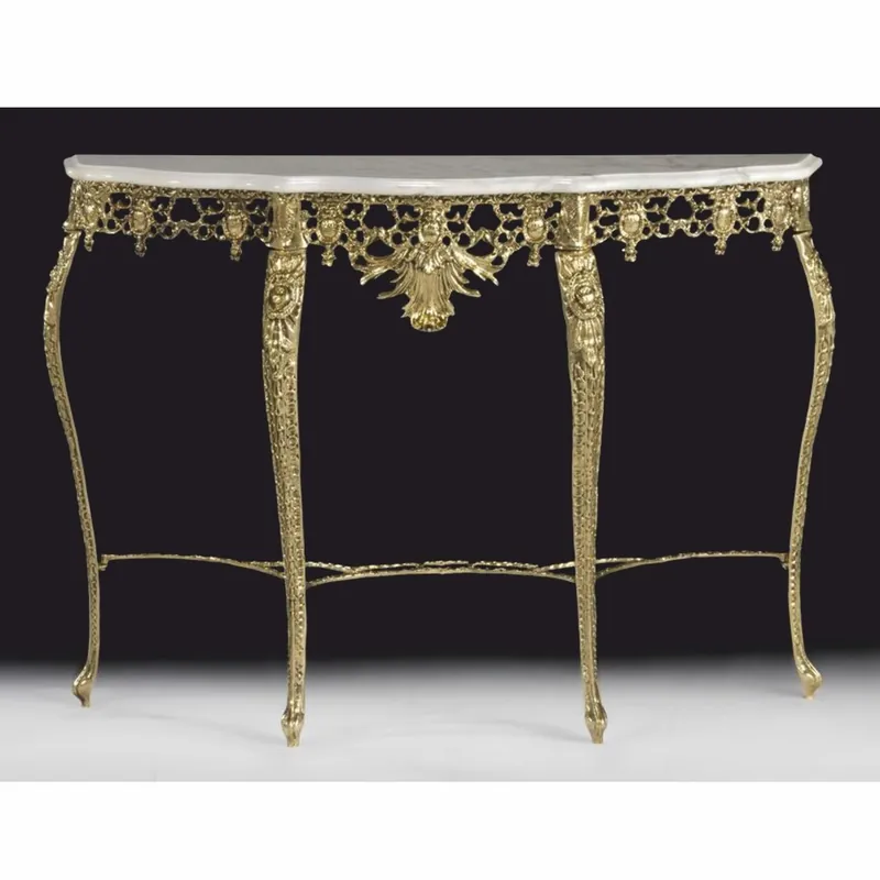Casa Padrino Consola Barroco de Lujo con Tablero de Mármol Oro / Blanco 110 x Al. 83 cm - Muebles Barrocos Echt