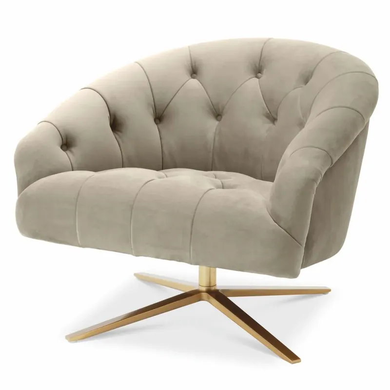 Casa Padrino sillón giratorio Chesterfield de lujo greige / latón - Muebles de lujo Preiswert