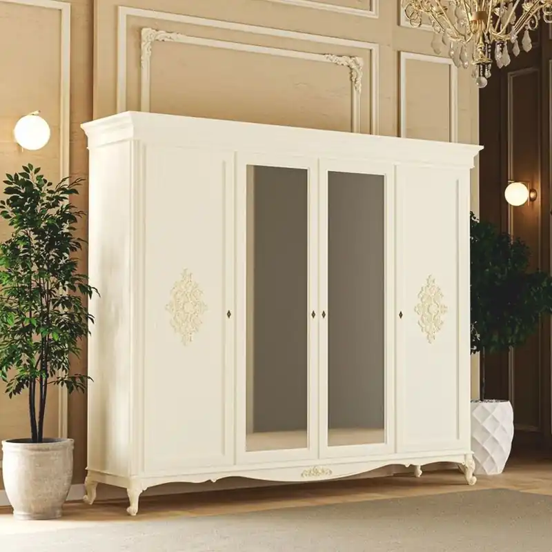 Echt Casa Padrino armario de dormitorio barroco de lujo crema 248 cm - Muebles de dormitorio barrocos