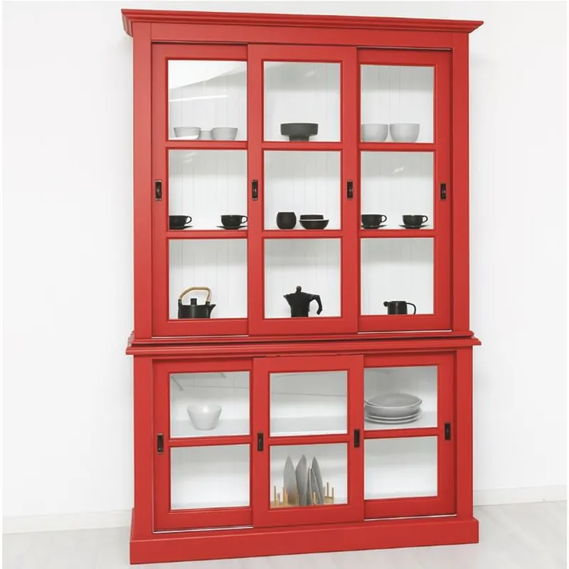 Zertifiziert Casa Padrino vitrina de estilo campestre con 6 puertas correderas rojo / blanco 151 x 47 x A. 220 cm