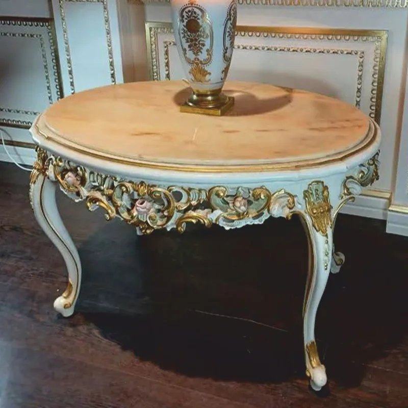 Jetzt Bestellen Casa Padrino mesa de centro barroco de lujo blanco / multicolor / beige 95 cm - Hecho en Italia