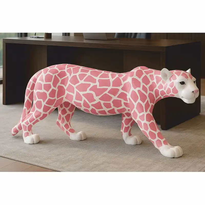Casa Padrino Escultura Decorativa de Pantera Blanco / Rosa 160 x Al. 72 cm - Figura Decorativa Letzte Chance