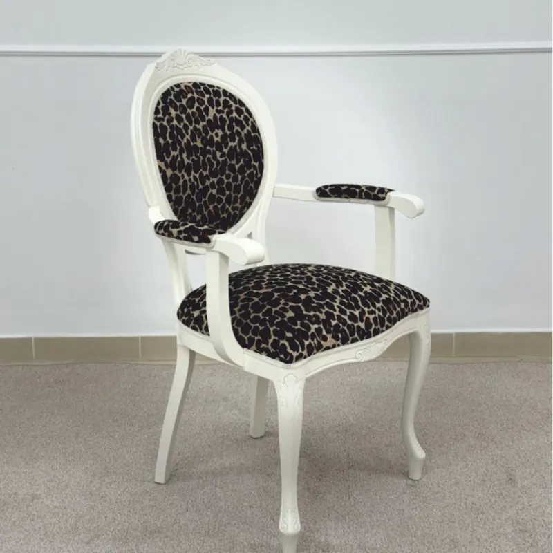 Heißes Angebot Casa Padrino silla de comedor barroco de lujo con reposabrazos leopardo / blanco - Muebles barrocos