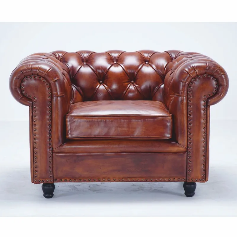 Casa Padrino sillón Chesterfield de lujo en piel marrón vintage / negro 130 cm - Muebles de piel auténtica Jetzt Bestellen