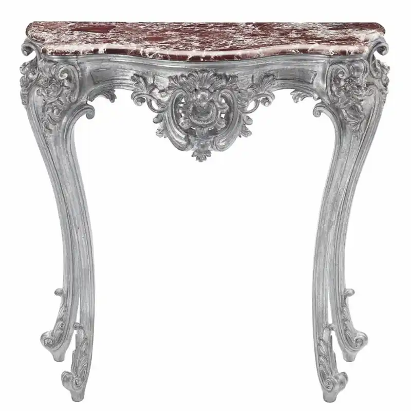 Expressversand Casa Padrino consola barroco de lujo con tapa de mármol plata / rojo 93 x Al. 88 cm - Hecha en Italia