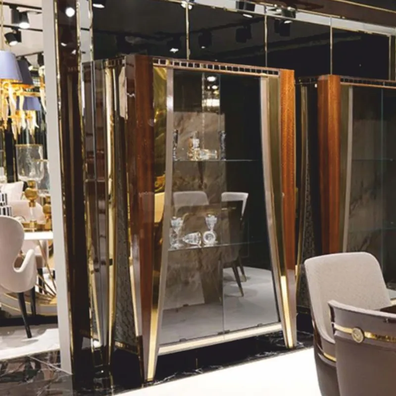 Casa Padrino vitrina de lujo con 2 puertas de vidrio marrón / oro 130 x 200 cm - Muebles de lujo Zertifiziert