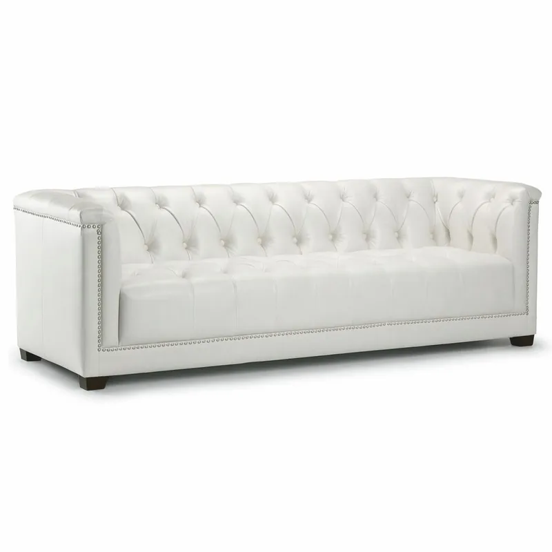 Casa Padrino sofá Chesterfield de lujo en piel auténtica blanco 233 cm - Muebles de piel Beliebt