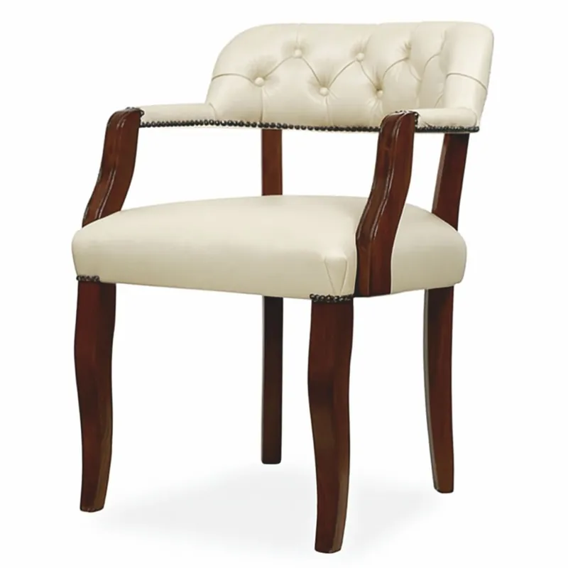 Casa Padrino silla de comedor Chesterfield de lujo con reposabrazos crema / marrón Al. 77 cm Must-Have