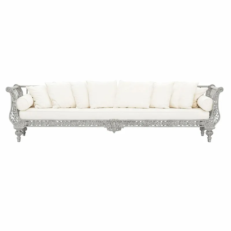 Casa Padrino Sofá Barroco de Lujo Gris / Blanco 300 cm - Muebles Barrocos para Hotel y Jardín Neu