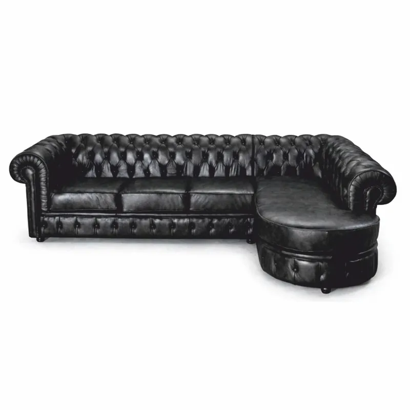 Casa Padrino sofá esquinero Chesterfield de lujo de piel negro vintage 293 cm - Muebles Chesterfield Billig
