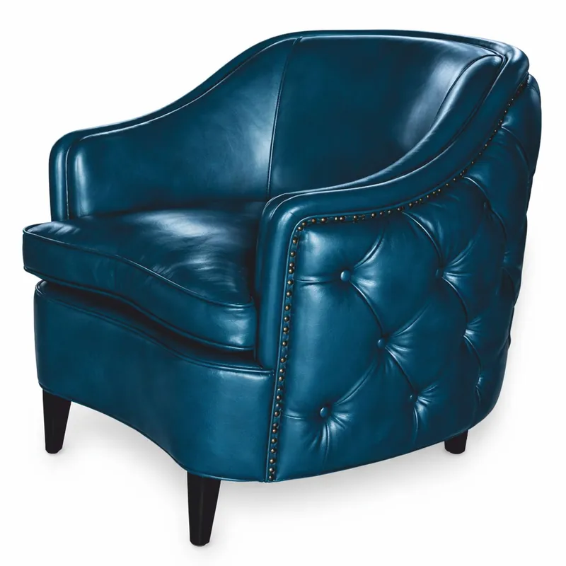Casa Padrino sillón de cuero Chesterfield de lujo azul / negro - Muebles de cuero genuino Sofort Bestellen