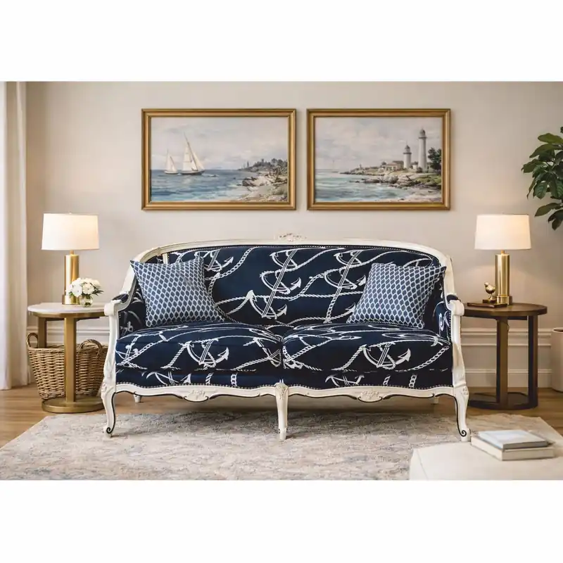 Casa Padrino Sofá Barroco de Lujo Azul / Blanco 148 cm - Muebles Barrocos - Hecho en Italia Echt