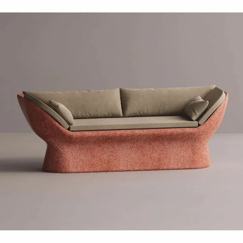 Casa Padrino sofá de lujo beige / rojo 200 cm - Sofá de hormigón resistente a la intemperie Super-Preis