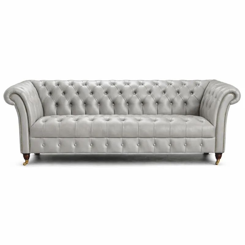 Casa Padrino Sofá de 3 Plazas de Cuero Chesterfield de Lujo Gris Claro 235 cm - Muebles de Cuero Knallerangebot