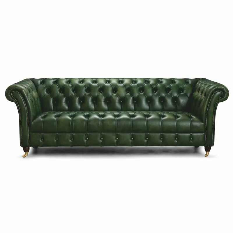 Must-Have Casa Padrino Sofá de 3 Plazas de Cuero Chesterfield de Lujo Verde 235 cm - Muebles de Cuero