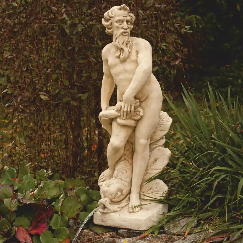 Zertifiziert Casa Padrino escultura de gárgola Art Nouveau neptuno con pez beige Al. 132 cm