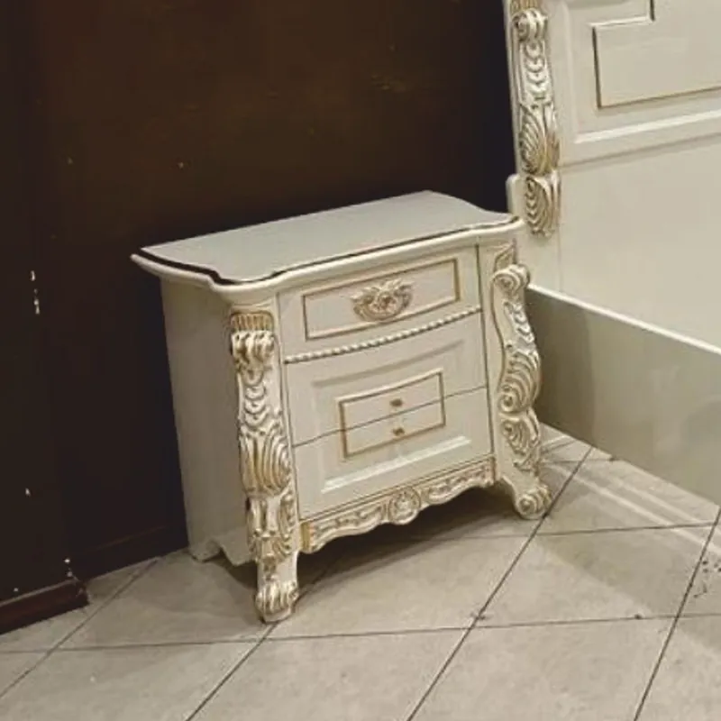 Casa Padrino mesita de noche barroco de lujo con 3 cajones blanco / oro - Muebles barrocos Mega-Angebot