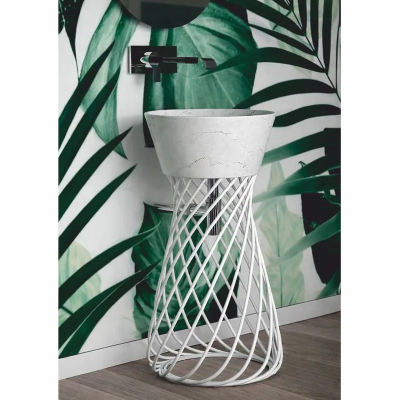 Zertifiziert Casa Padrino lavabo de cerámica de lujo con soporte de metal blanco Al. 85 cm - Hecho en Italia