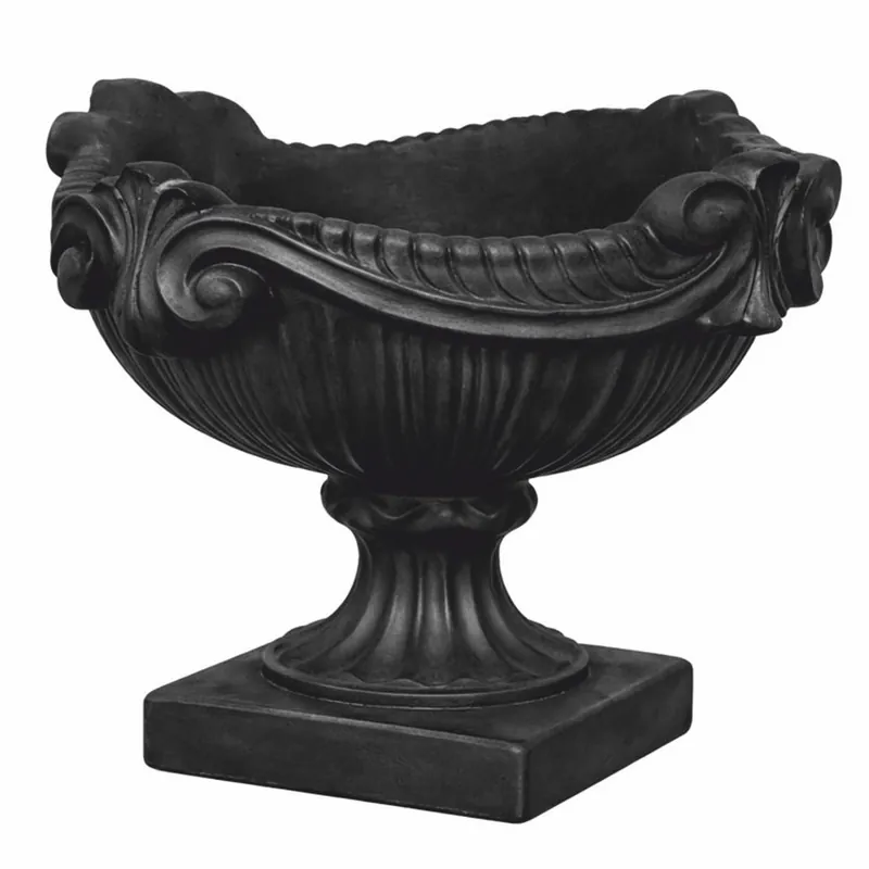 Casa Padrino Maceta Barroco Negro Ø 46 x Al. 33 cm - Decoración de Jardín Barroco Highlight