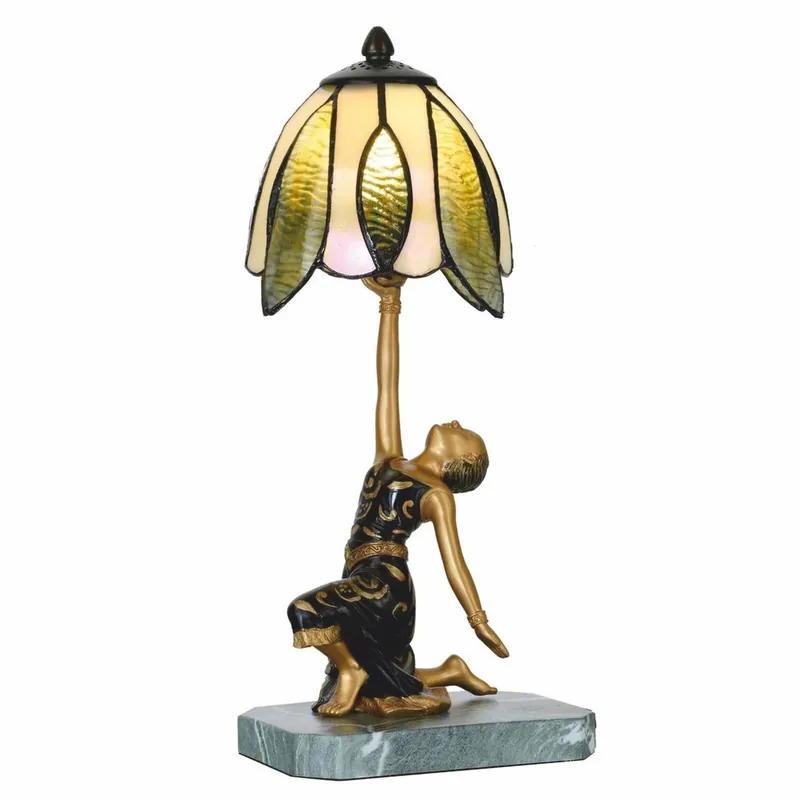 Abverkauf Casa Padrino Lámpara de Mesa Art Deco Tiffany Dama Oro / Negro / Verde Al. 38 cm