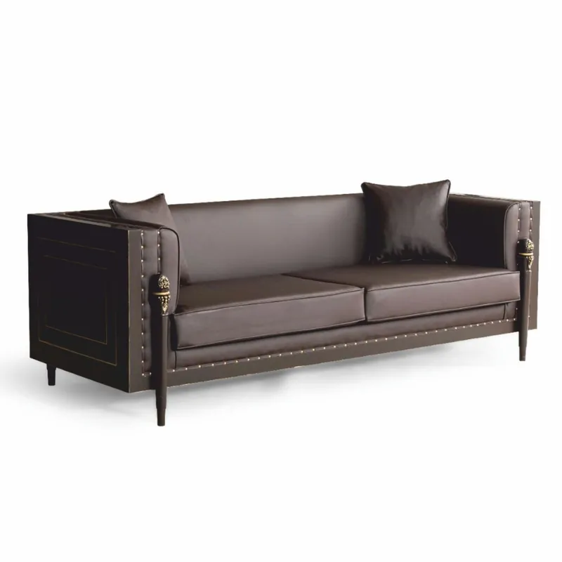 Aktuell Casa Padrino Sofá Barroco de Lujo en Piel Sintética Marrón Oscuro / Oro 235 cm - Muebles Barrocos