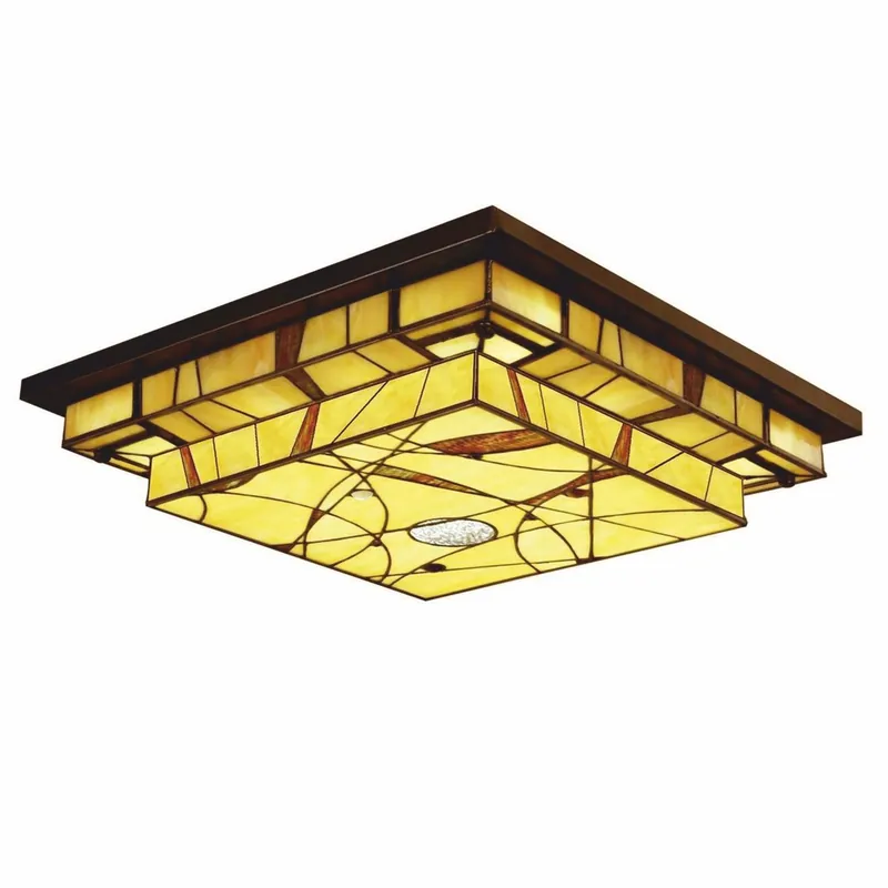 Casa Padrino Lámpara de Techo Tiffany Art Déco Amarillo / Marrón 50 cm - Iluminación Tiffany Versand Am Gleichen Tag