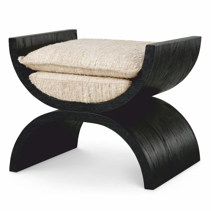 Zertifiziert Casa Padrino Taburete de Lujo Negro / Crema 55 cm - Muebles de Hotel de Lujo