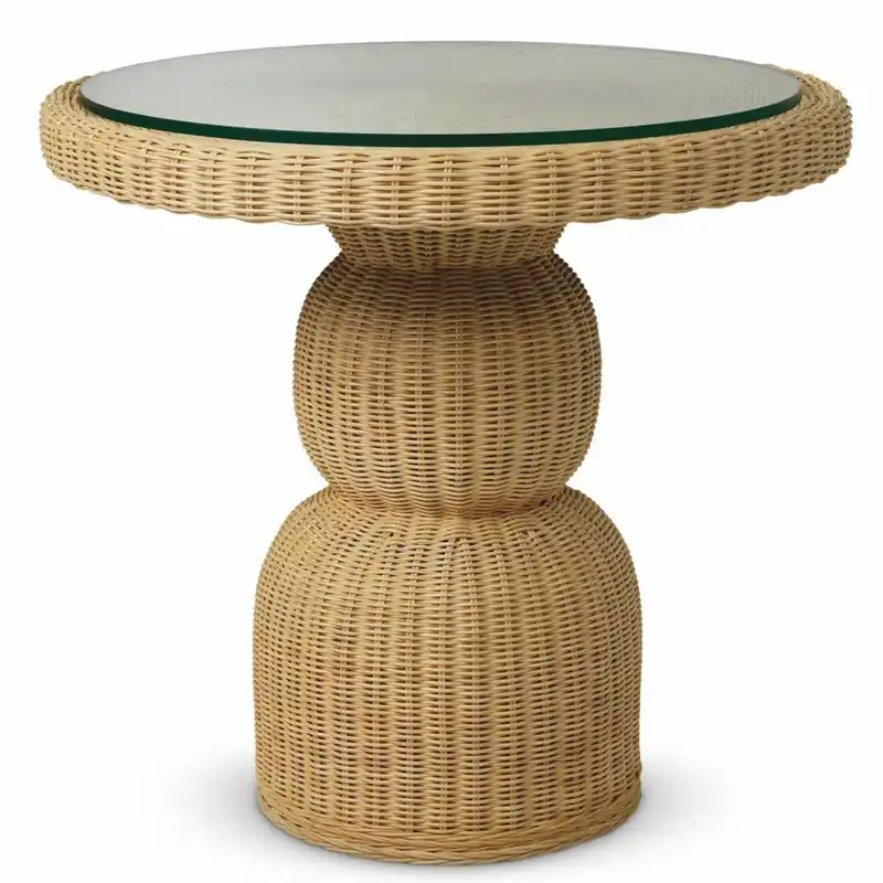 Garantierte Lieferung Casa Padrino mesa de comedor de ratán de lujo natural Ø 80 cm - Muebles de comedor de ratán