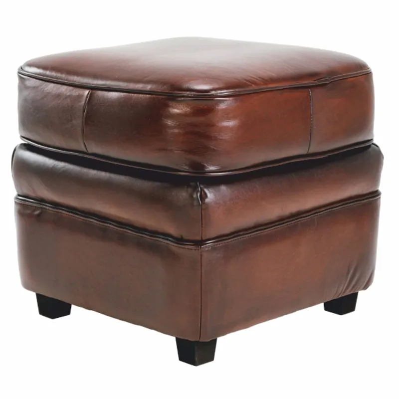 Bestseller Casa Padrino Taburete de Cuero de Lujo Marrón / Negro 45 cm - Muebles de Cuero Auténtico de Lujo
