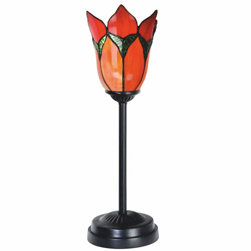 Casa Padrino Lámpara de Mesa Art Deco Tiffany Flor Rojo / Verde / Negro Al. 46 cm Geprüft