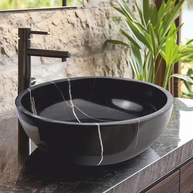 Casa Padrino lavabo de lujo de mármol negro Ø 42 cm - Accesorios de baño Neu Im Sortiment