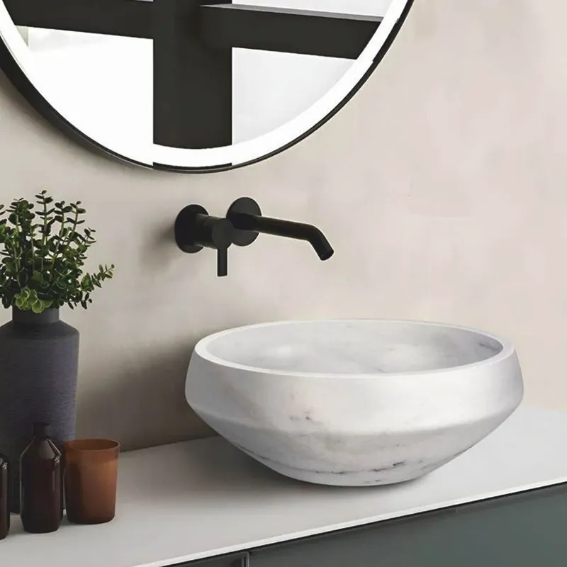 Schneller Versand Casa Padrino lavabo de lujo de mármol blanco Ø 42 cm - Accesorios de baño de lujo