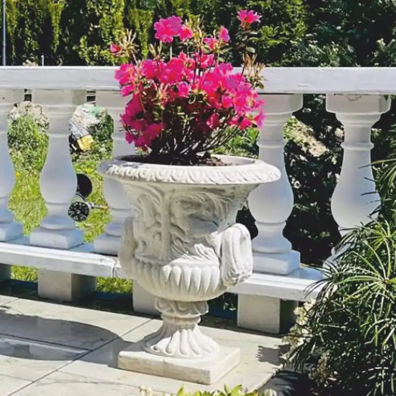 Casa Padrino Maceta Barroco Blanco Al. 58 cm - Decoración de Jardín de Estilo Barroco Must-Have