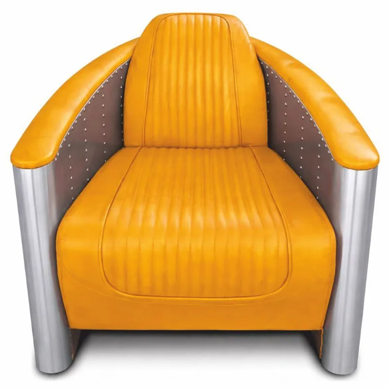 Casa Padrino Sillón Art Déco de Lujo de Cuero Amarillo Vintage / Plata - Muebles de Aluminio Rabatt