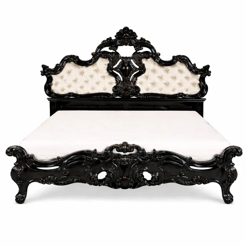 Casa Padrino cama de matrimonio barroco de lujo negro / oro - Muebles de dormitorio barrocos Preisreduziert