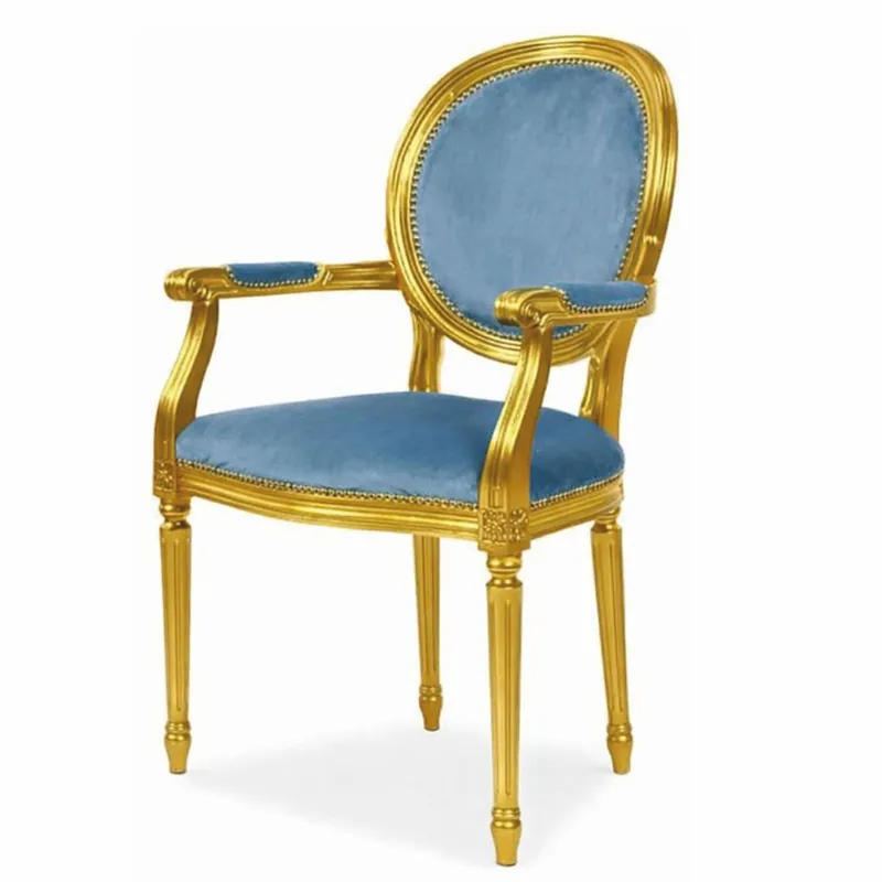 Casa Padrino Silla de Comedor Barroco de Lujo con Reposabrazos Azul / Oro - Muebles Barrocos Preiswert
