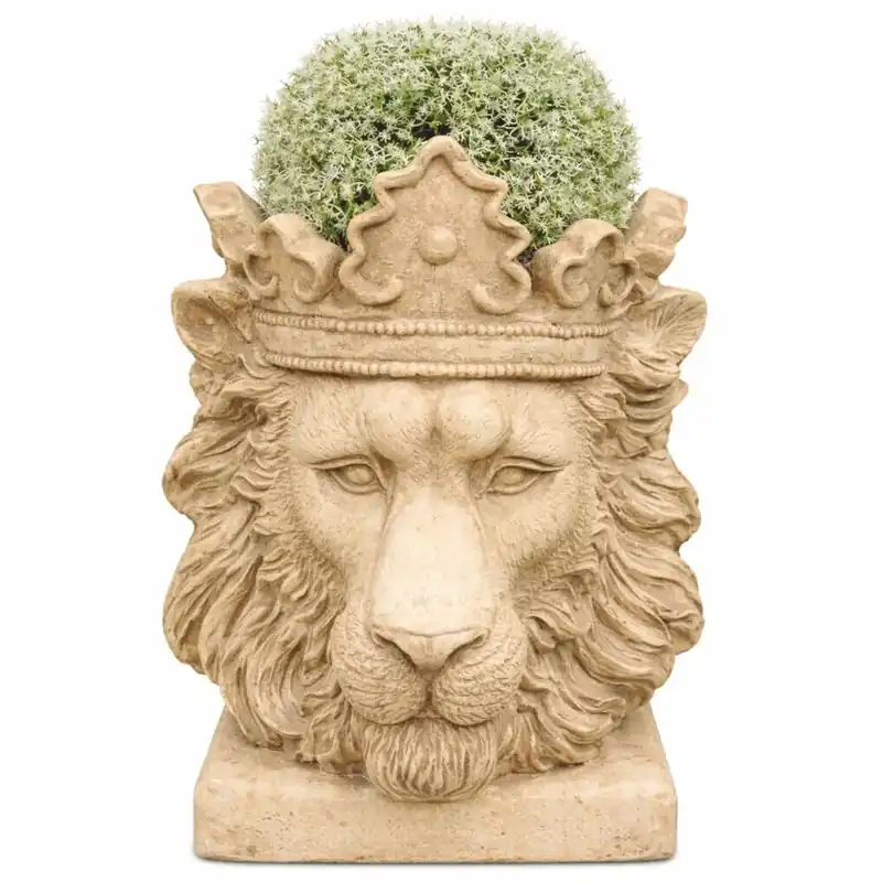 Abverkauf Casa Padrino maceta barroco cabeza de león con corona beige A. 41 cm - Macetero de estilo barroco