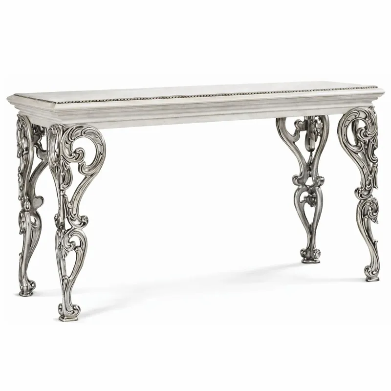 Neue Ware Casa Padrino consola barroco de lujo de madera maciza blanco / plata 140,5 cm - Hecho en Italia