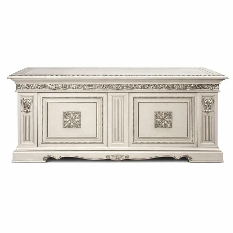 Preiswert Casa Padrino Escritorio Barroco de Lujo Blanco / Plata 196 cm - Hecho en Italia