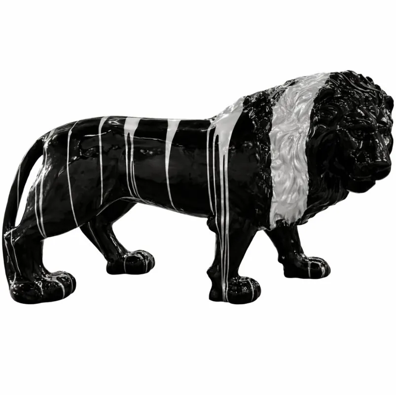 Preisknaller Casa Padrino escultura decorativa XXL de león negro / plata 190 cm - Figura de jardín